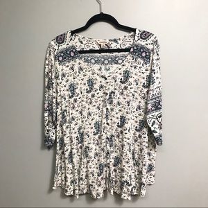 Lucky Brand Paisley 3/4 Sleeve Button-Front Top 1X
